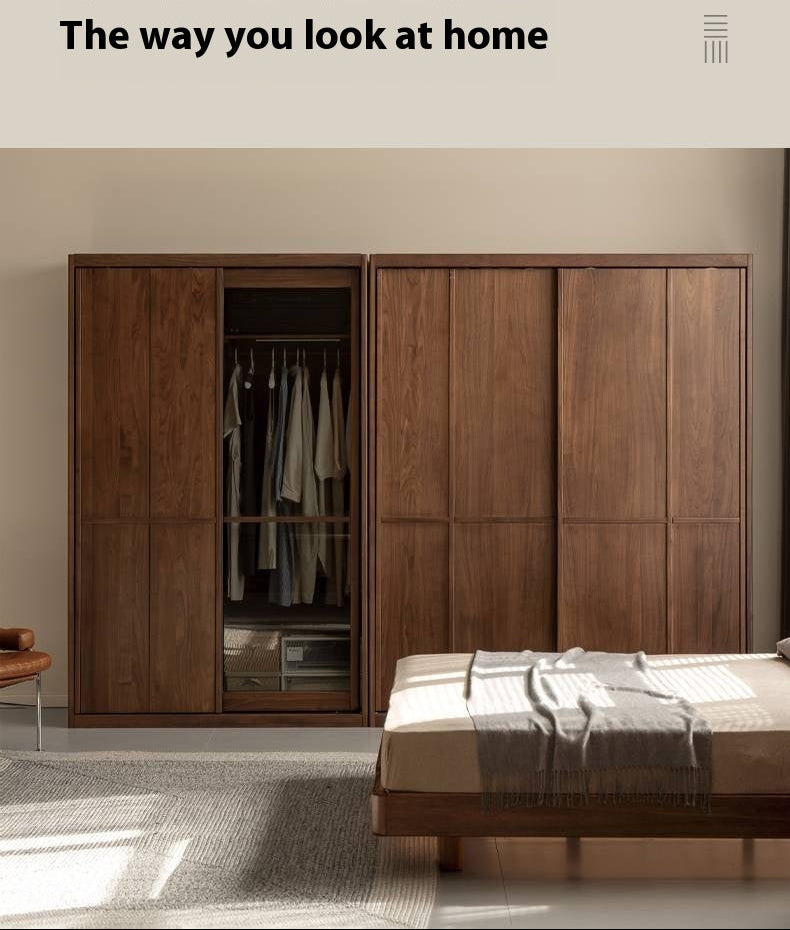 Black Walnut Solid Wood, Solid Longan Hardwood Italian Luxury Sliding Door Wardrobe