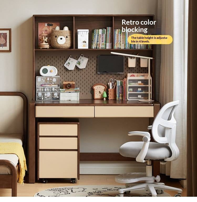 Solid Rubberwood Children's Desk With Bookshelf