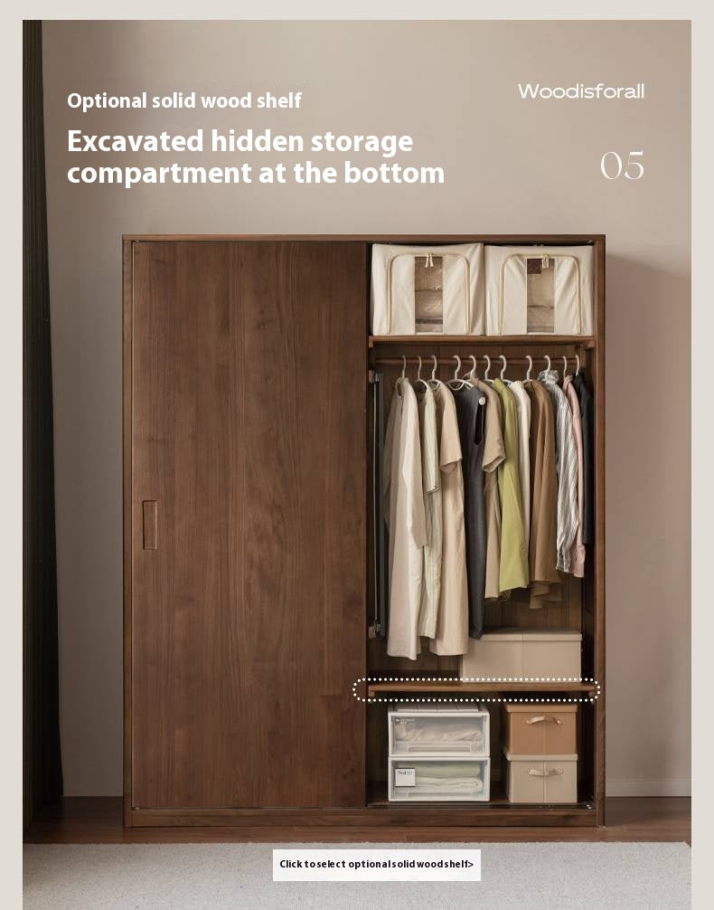Black Walnut Solid Wood Sliding Door Wardrobe.