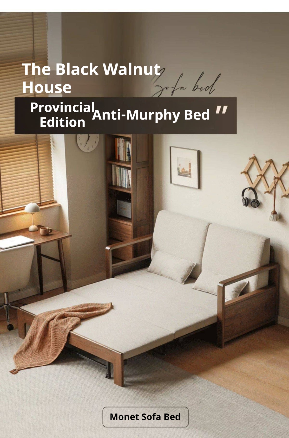 Black Walnut Solid Wood Folding Sofa Bed