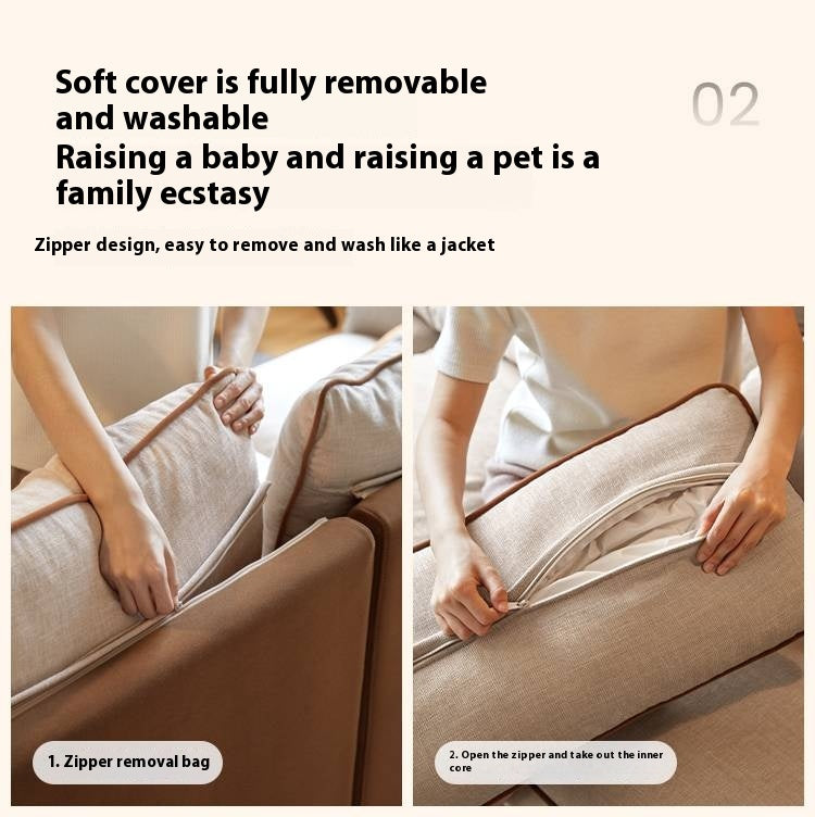 Modern High-Back Sofa in Woolen Brown and Chenille Linen