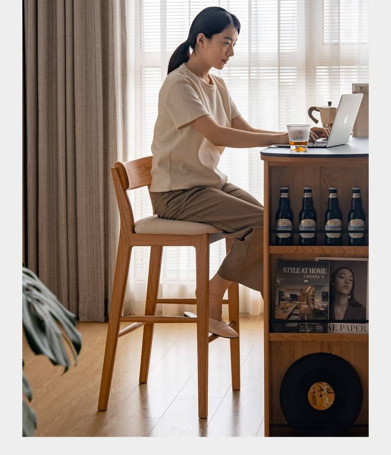 Set 3 pcs Cherry, Ash Solid Wood Modern Bar Stool