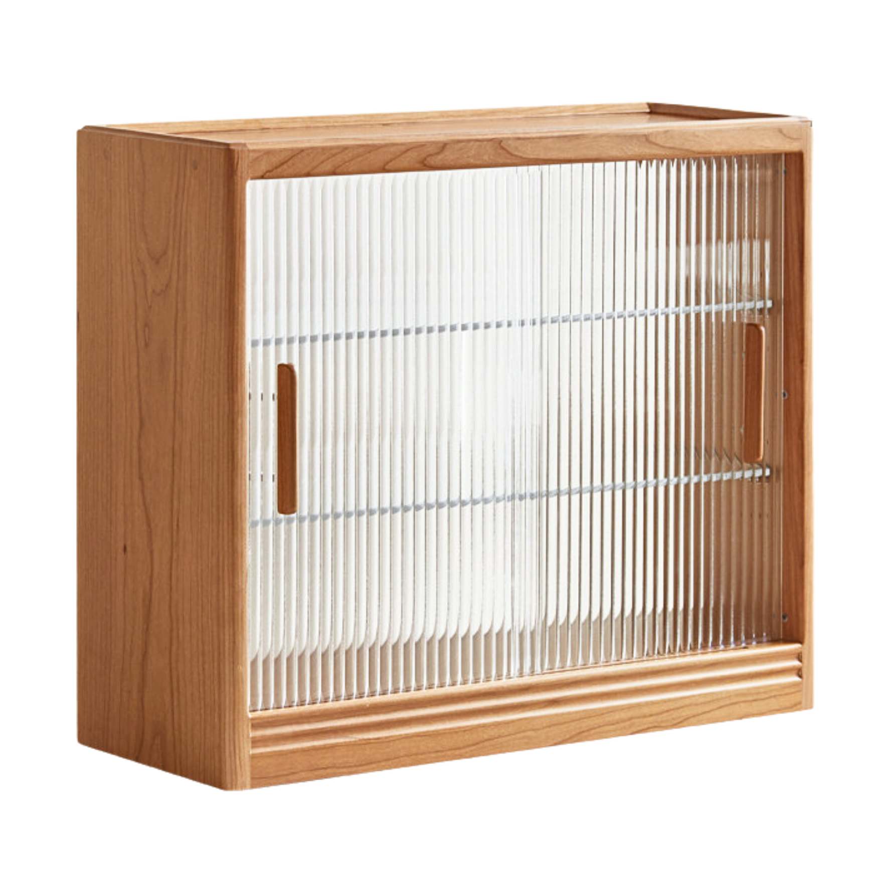 Cherry Solid Wood Glass Sliding Door Storage Cabinet.