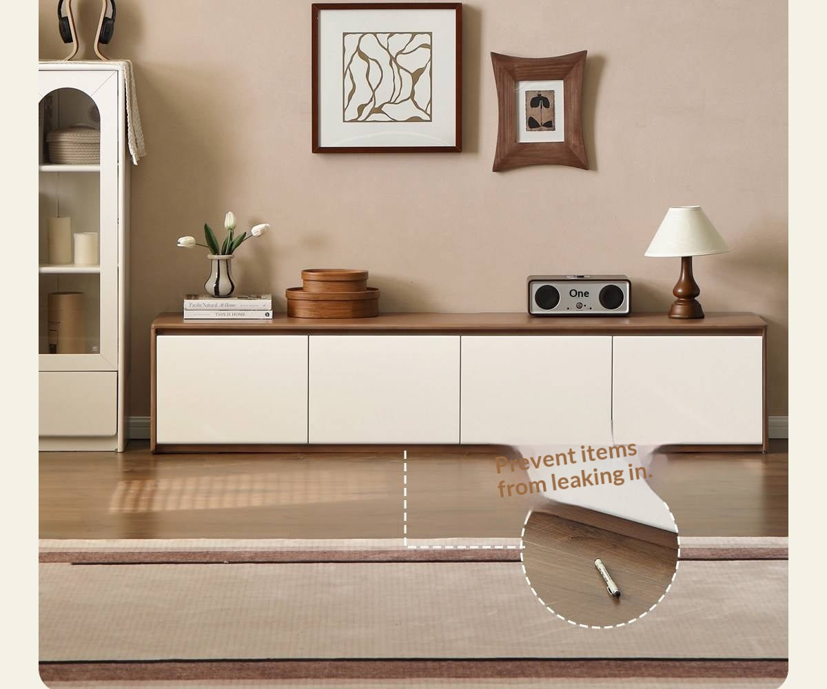 Solid RubberWood TV Console with Two-Tone Color Block Design and Full Pull-Out Drawers