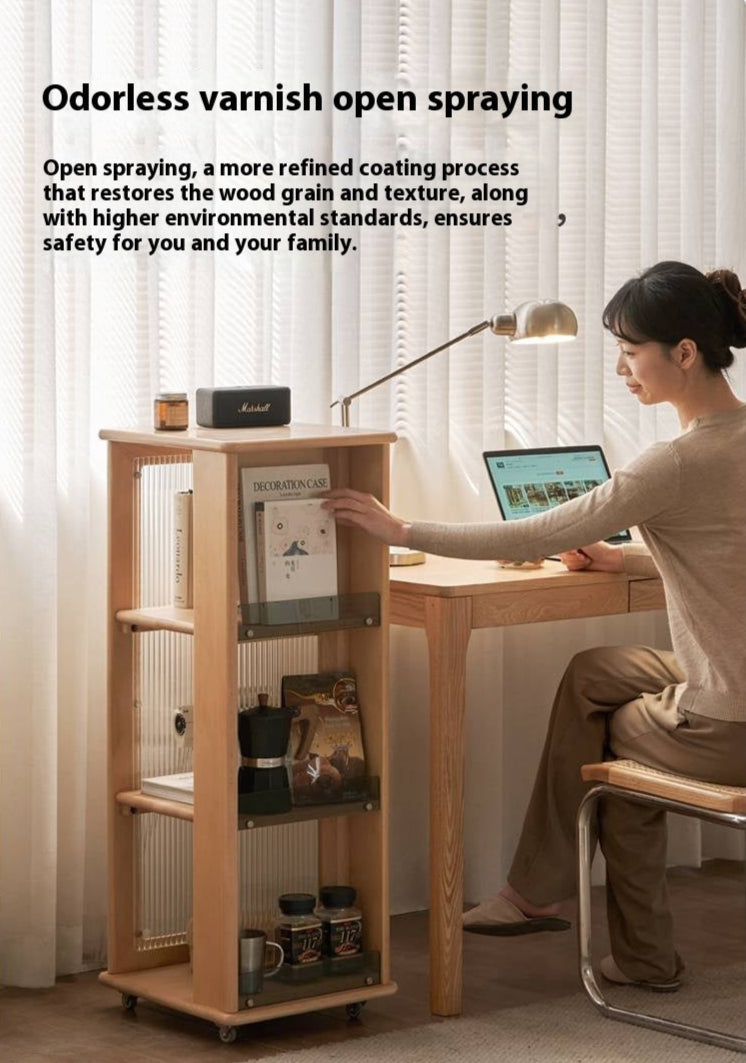 Beech Solid Wood Floor Movable Rack Side Cabinet.