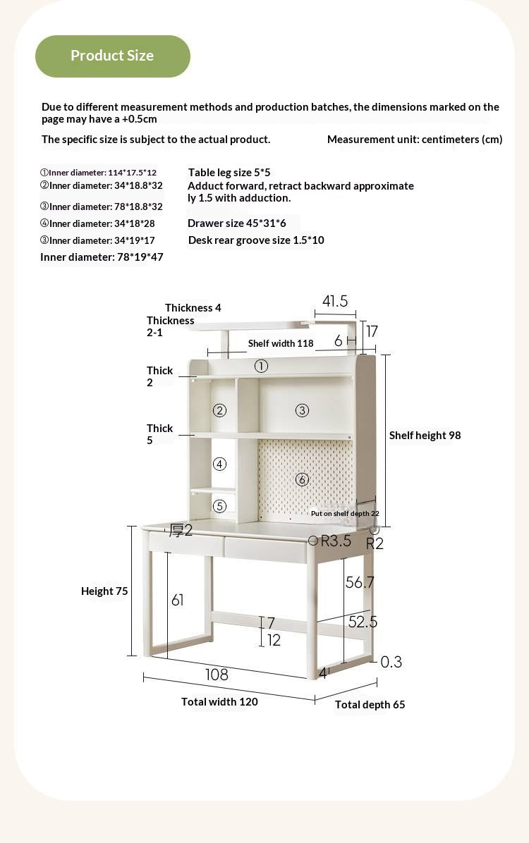 Solid RubberWood Cream Style Bookshelf Integrated Kids Table