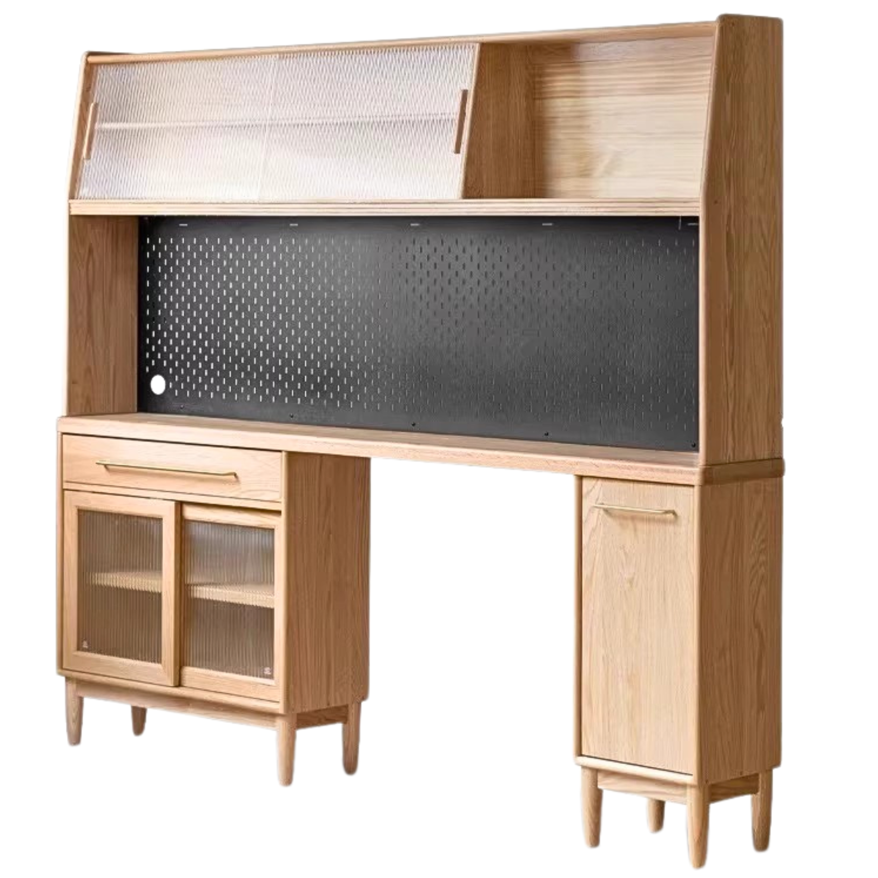 Oak Solid Wood Ultra-thin Multi-function Dining Sideboard Integrated