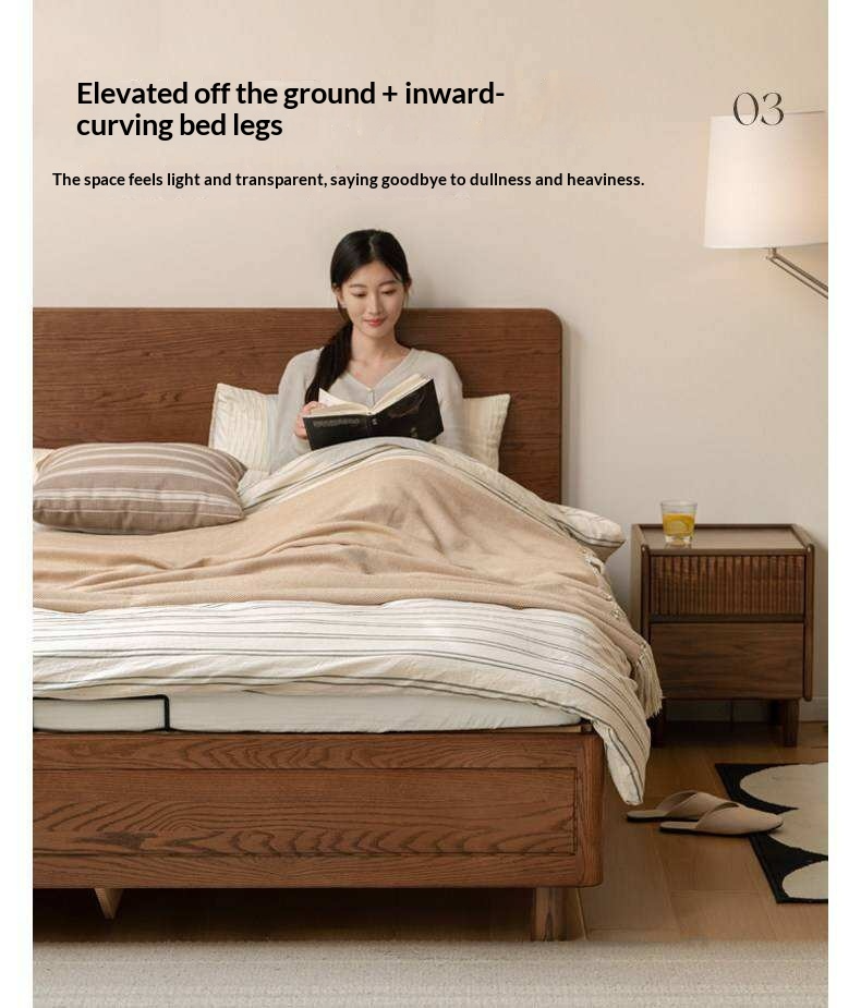 Oak Solid Wood Storage Bed with Gas Lift and Flat Panel Headboard