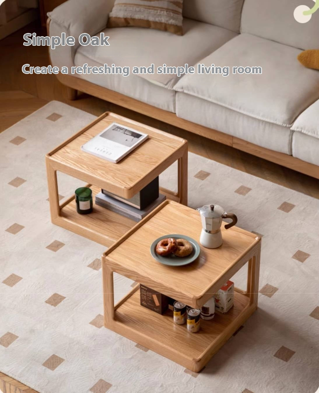 Oak Solid Wood Square Coffee Table Module Combination