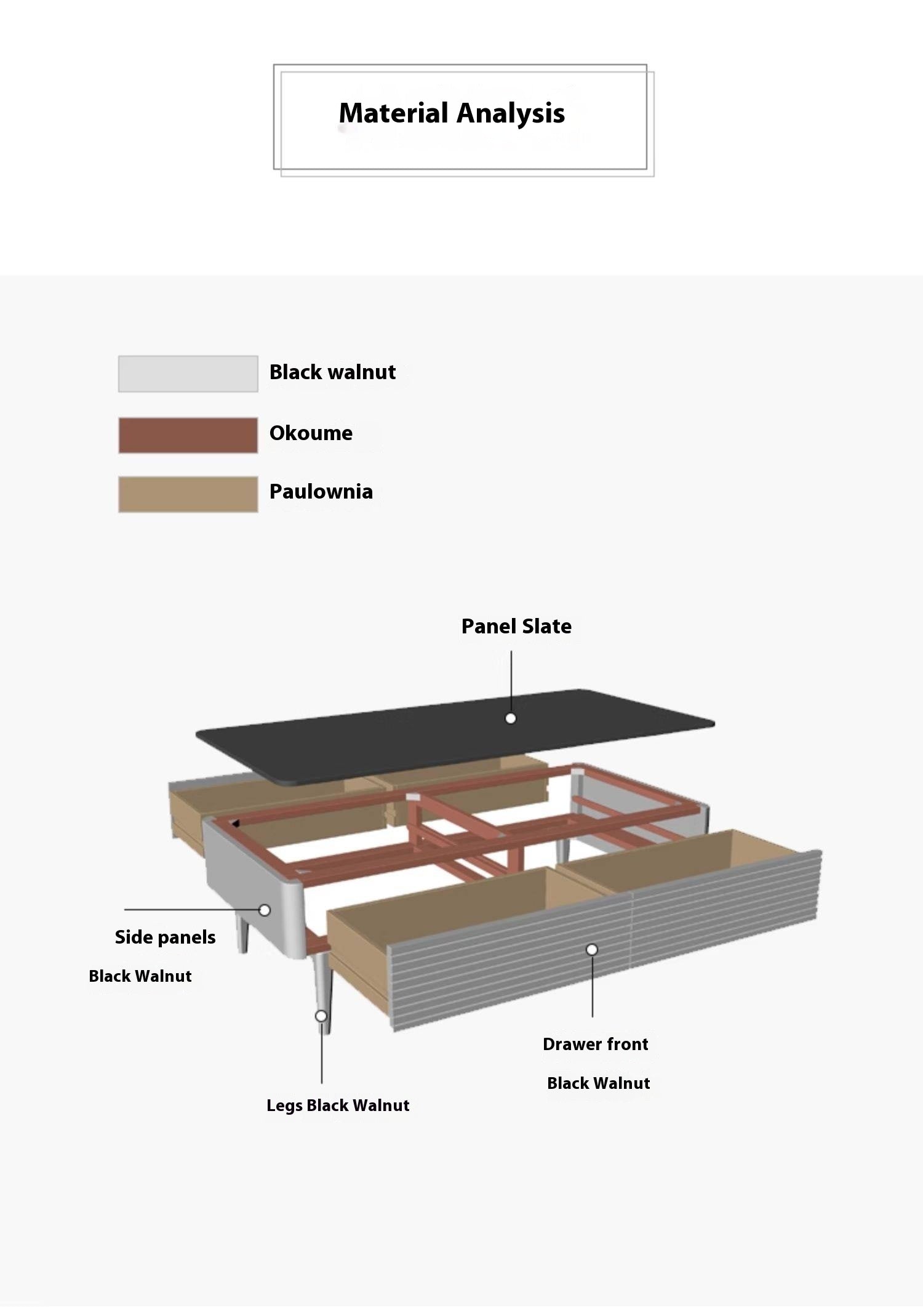 Sandalwood, Black Walnut Solid Wood Rock Plate Coffee Table