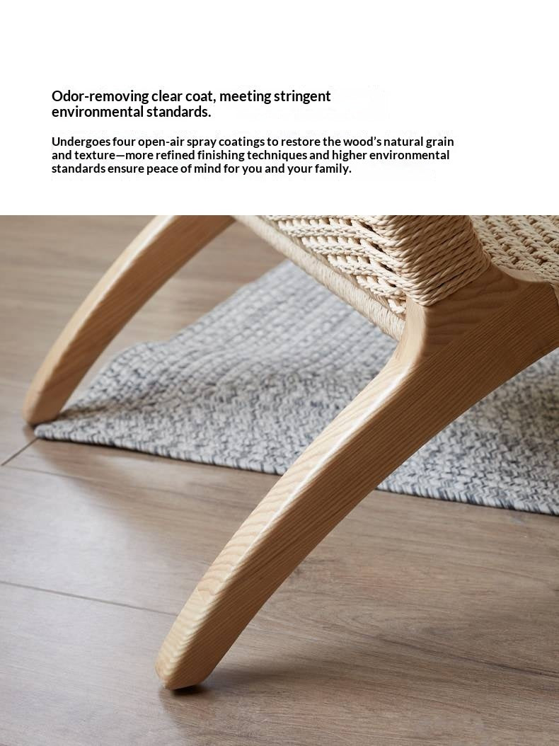Ash Solid Wood Woven Rope Lounge Chair with Backrest