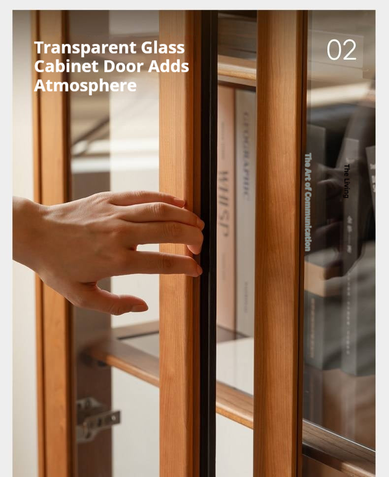 Cherry Solid Wood Bookcase with Glass Display Cabinets