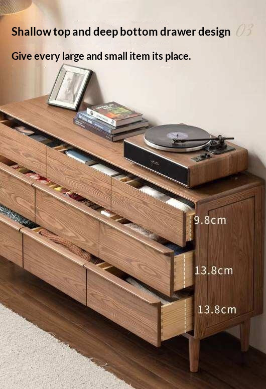 Ash Solid Wood Modern Side Cabinet with Shelved Interior