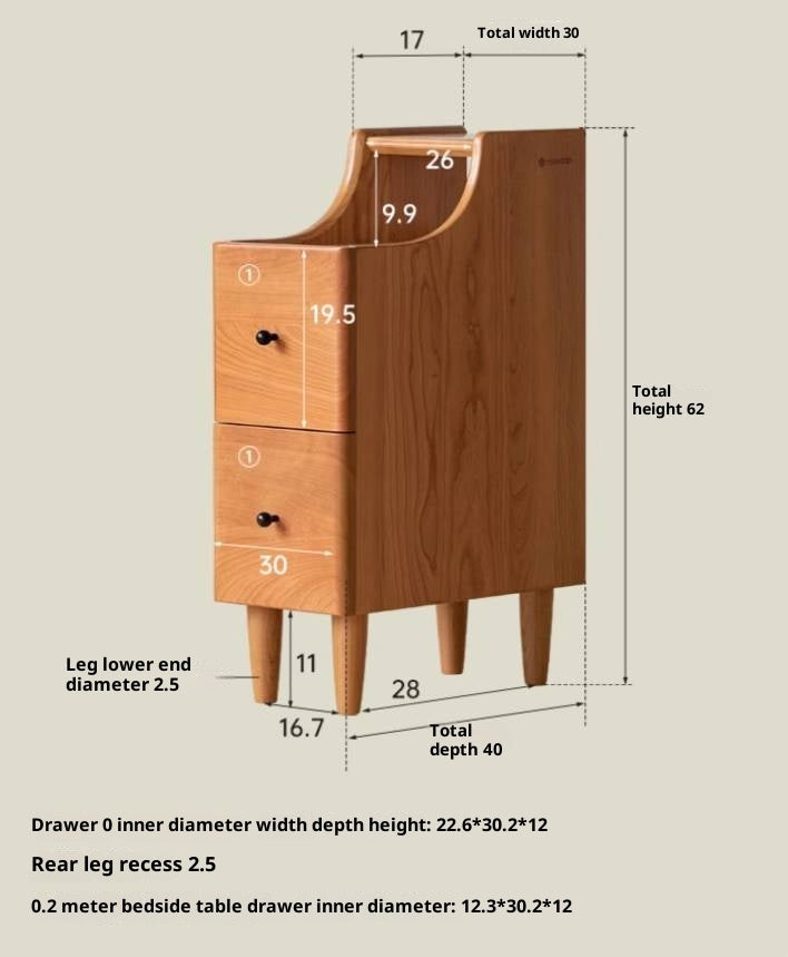 Cherry Solid Wood Modern Nightstand.