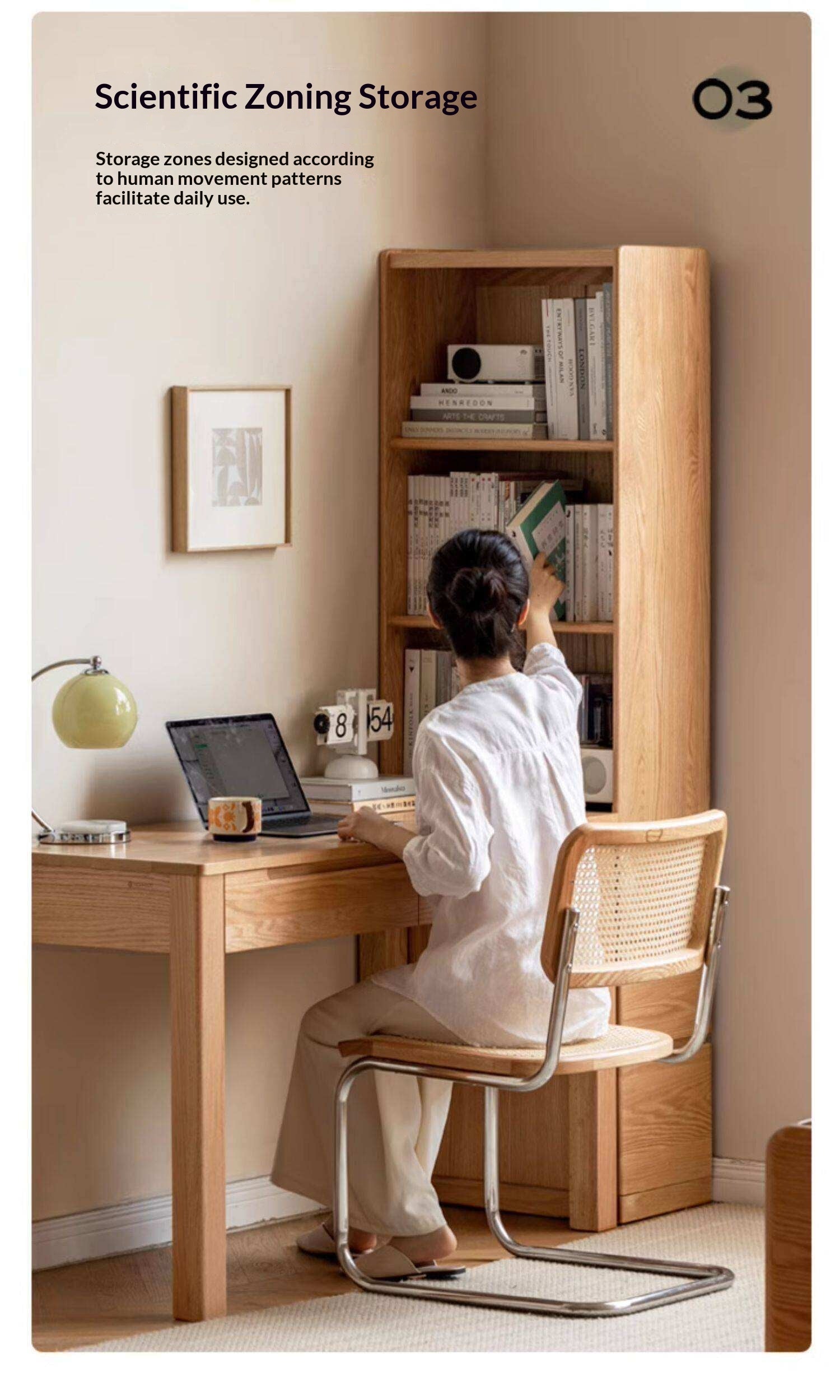 Oak Solid Wood, Solid Rubberwood Bookcase, Floor-Standing Storage Cabinet