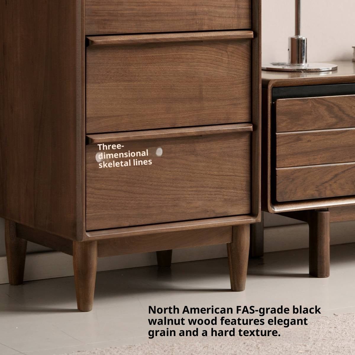 Black Walnut Solid Wood Italian Light Luxury Side Cabinet.