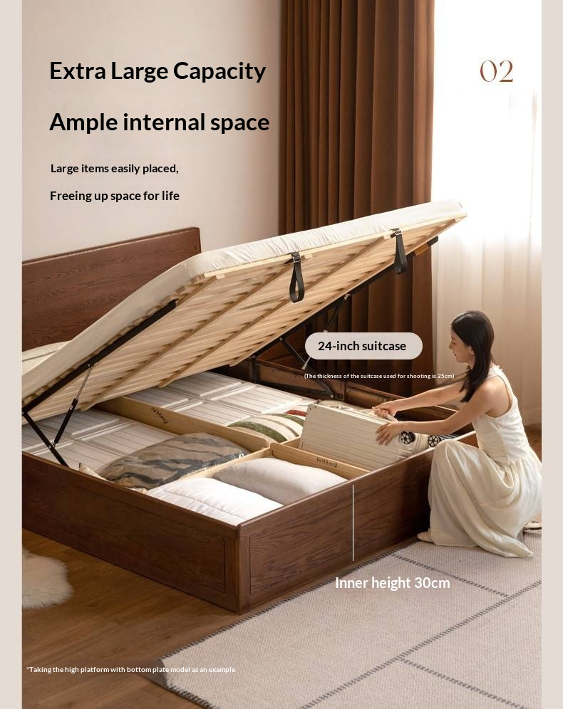 Oak Solid Wood Box Bed — Modern Minimalist Design