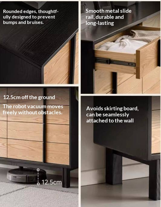 Ash Solid Wood Minimalist Chest of Drawers with Eight Drawers