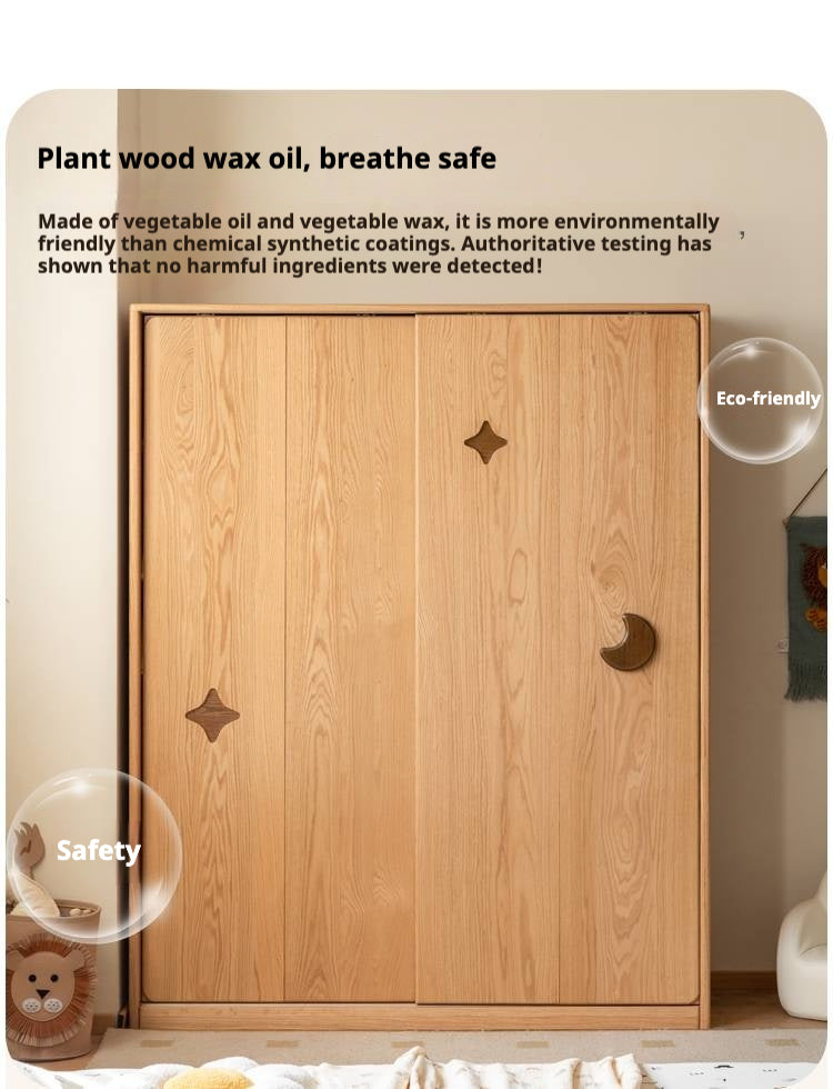 Oak Solid Wood Kids Sliding Door Wardrobe