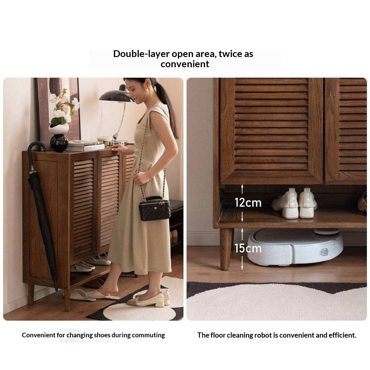 Oak Solid Wood, Rubberwood Solid Shoe Cabinet Entryway Storage Organizer Large Capacity