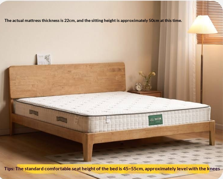 Rubberwood Solid Wood Bed — Modern Minimalist Design