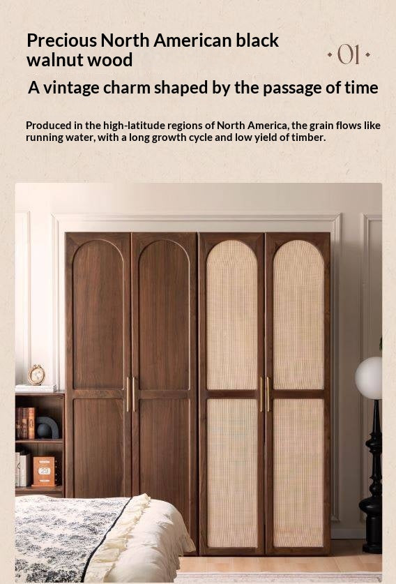 Black Walnut Solid Wood Wardrobe In Vintage Style