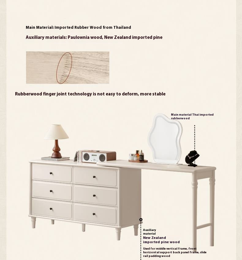 Solid Rubberwood French Retro Dressing Table