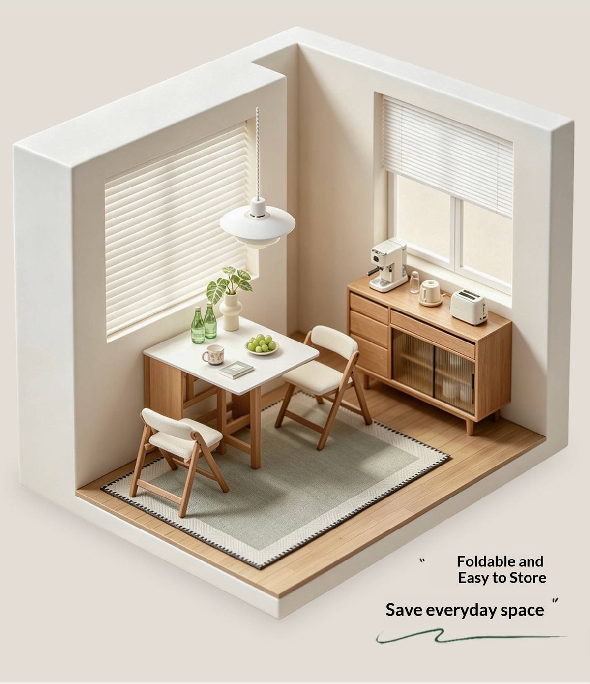 Oak Solid Wood Foldable Dining Table With Rock Slab Surface
