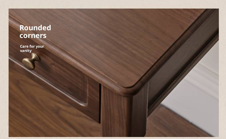 Black Walnut, Tulipwood Solid Wood Retro Style Vanity Table With Built-In Mirror