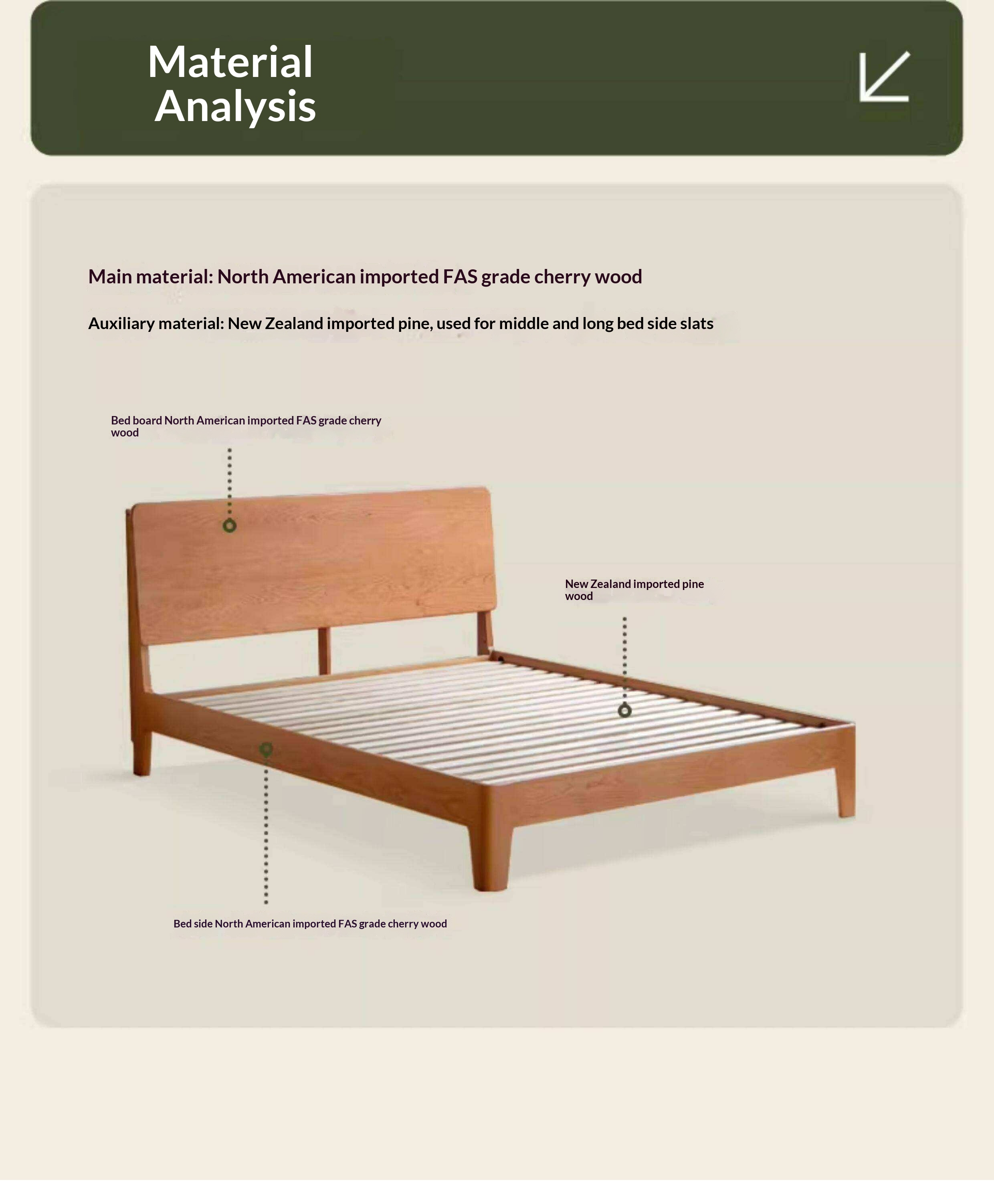 Cherry Solid Wood Platform Bed with Slightly Reclined Panel Headboard and Tapered Legs
