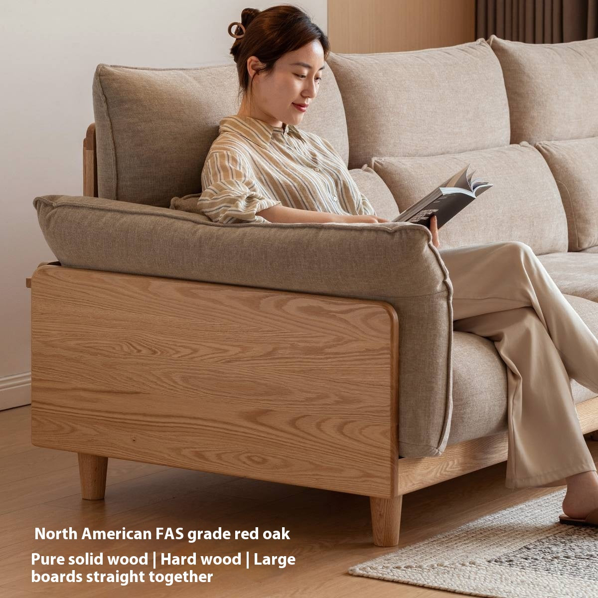 Oak Solid Wood high-back sofa