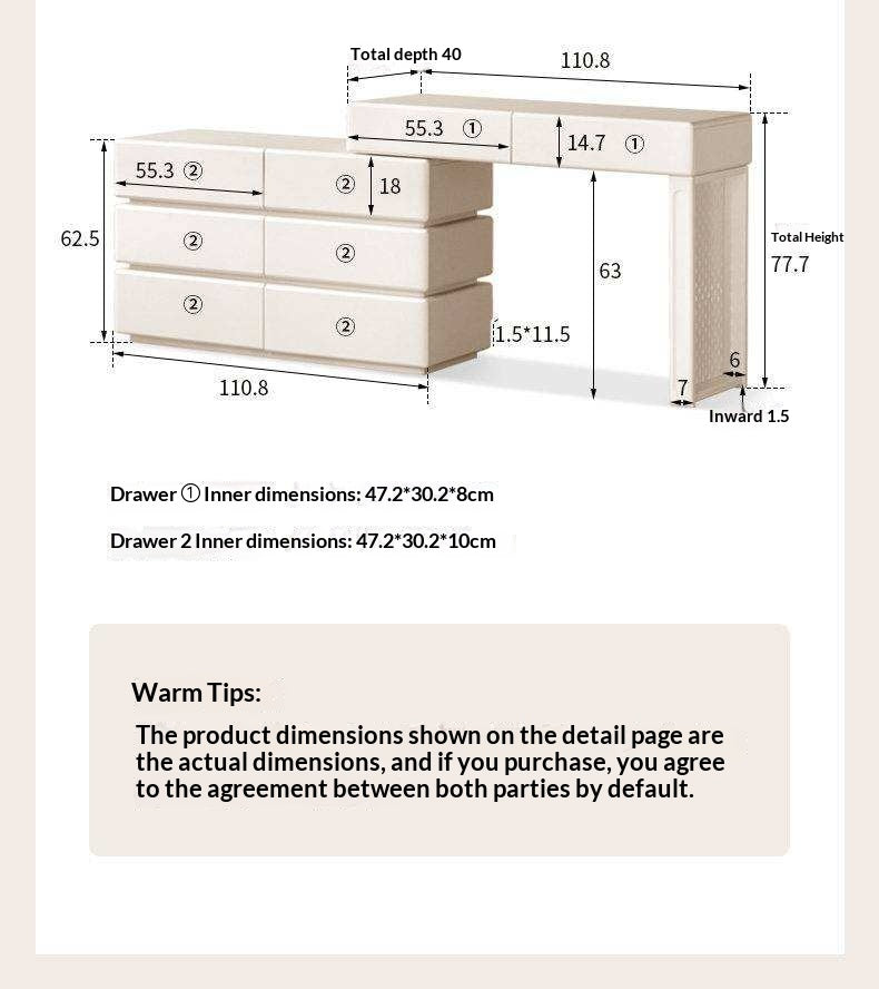 Solid Rubberwood Telescopic Vanity Table with Single-Layer Storage in White Cream