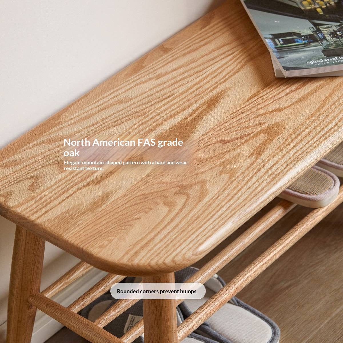 Oak, Solid Rubberwood Shoe Bench