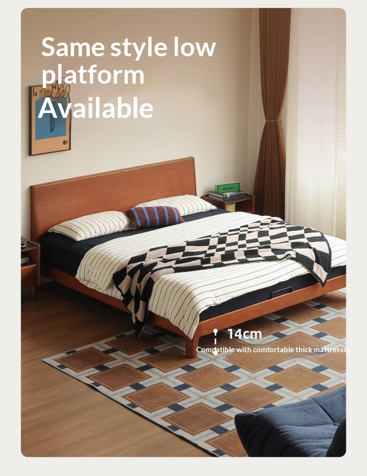 Poplar Solid Wood Bed — Mid-Century Style