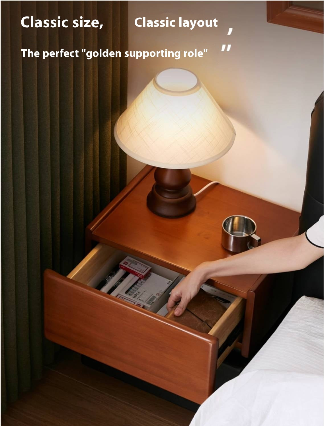 Ash, Poplar Solid Wood Retro Style Nightstand