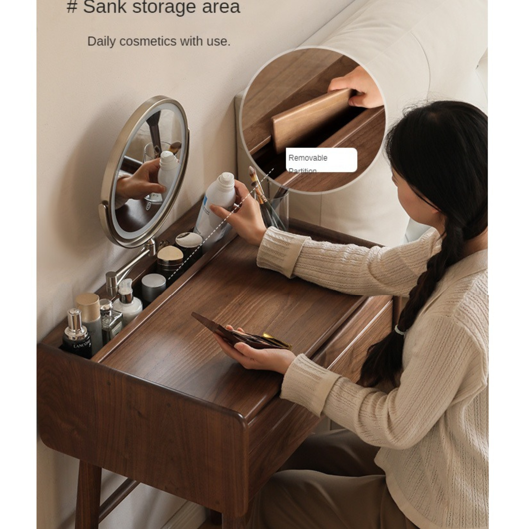 Black Walnut Solid Wood Dressing Table.