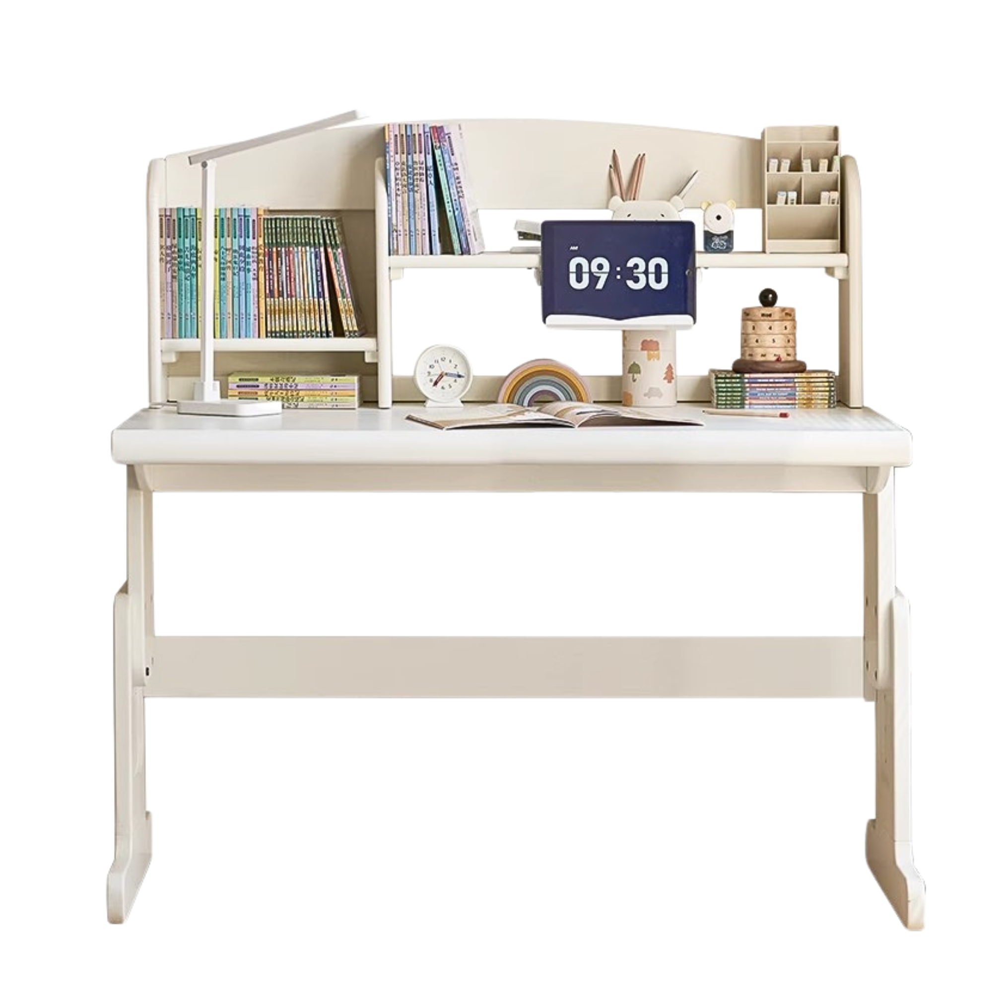 Beech Solid Wood Lift Study Desk Adjustable White Children's Desk