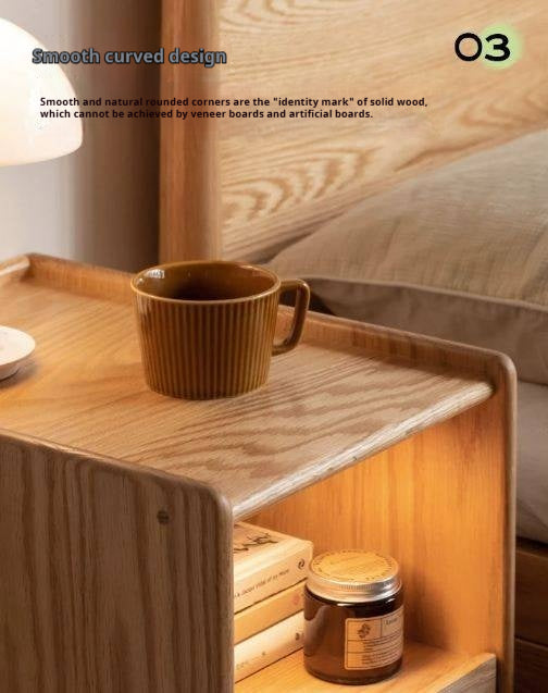 Oak Solid Wood Ultra-Narrow Nightstand.