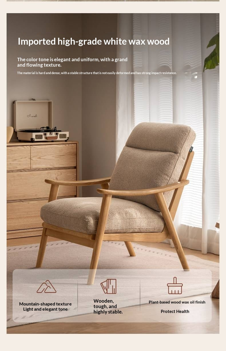 2 pcs Ash Solid Wood Genuine Leather, Fabrics Accent Chair, Modern Minimalist Lounge Chair