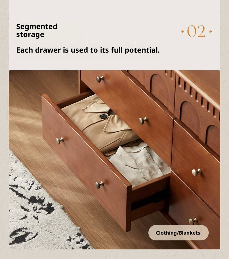 Poplar Solid Wood Medieval Style French Retro Six-Drawer Chest