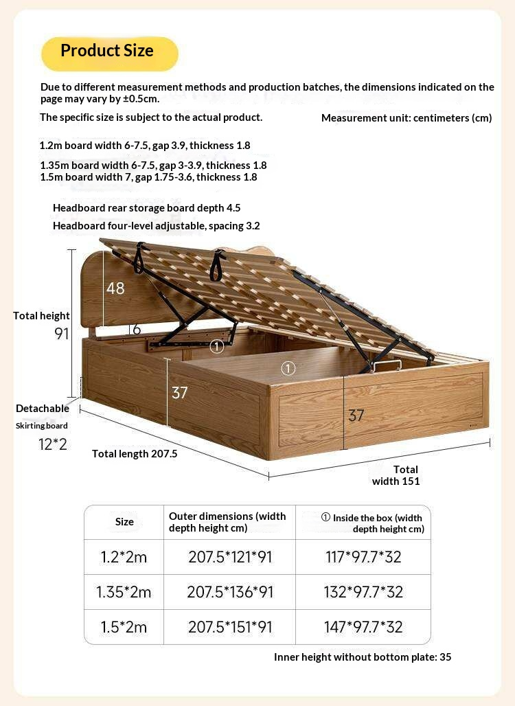 Oak Solid Wood Kids Side-Lift Storage Bed