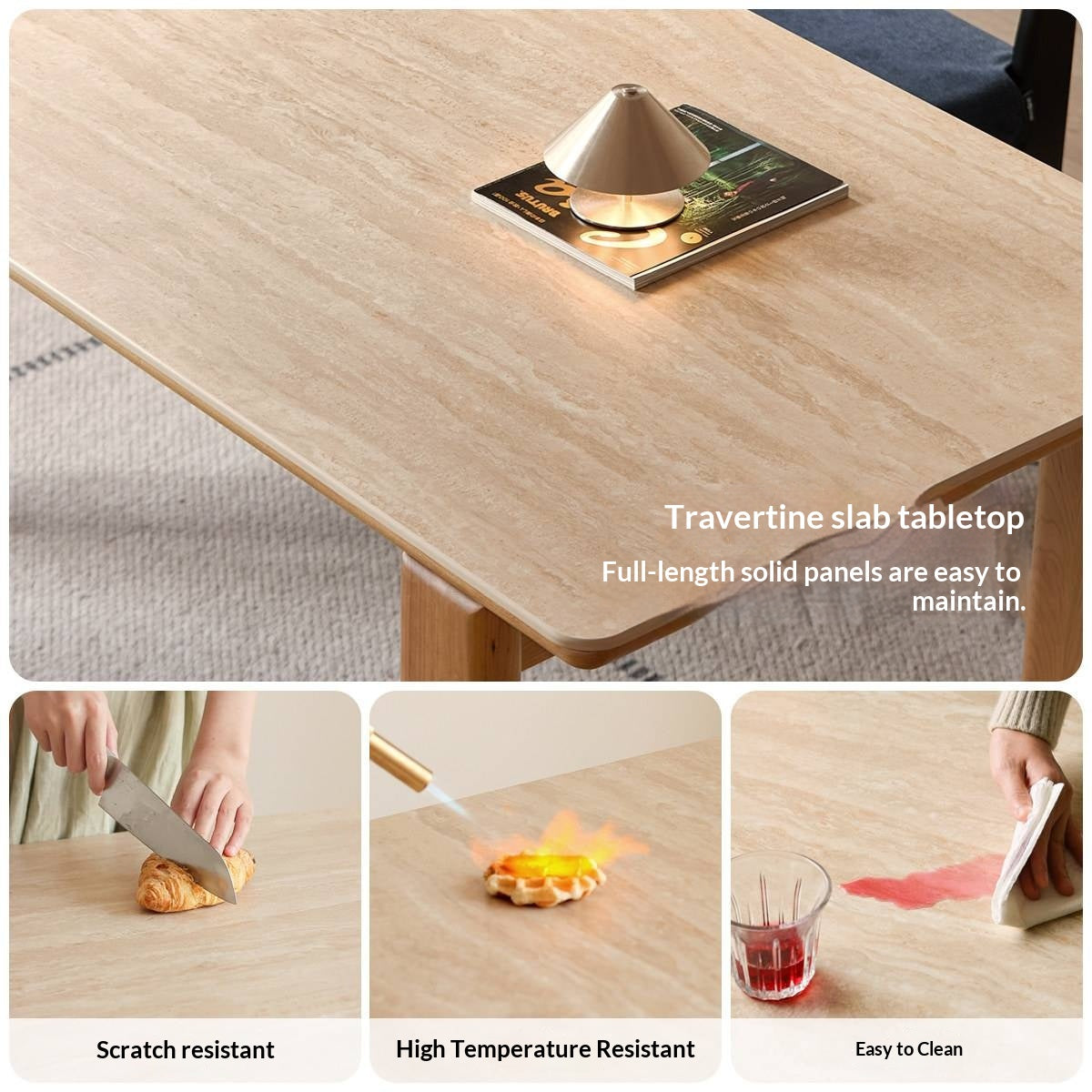 Cherry Solid Wood Vintage Style Slab Dining Table with Sintered Stone Top