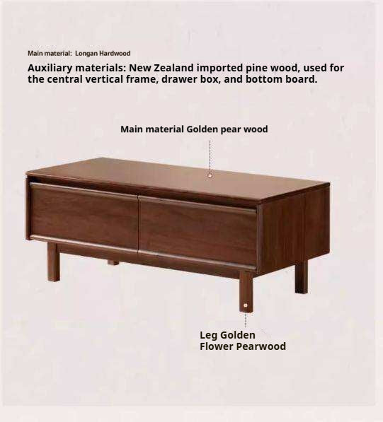 Solid Longan Hardwood Rectangular Coffee Table with Storage