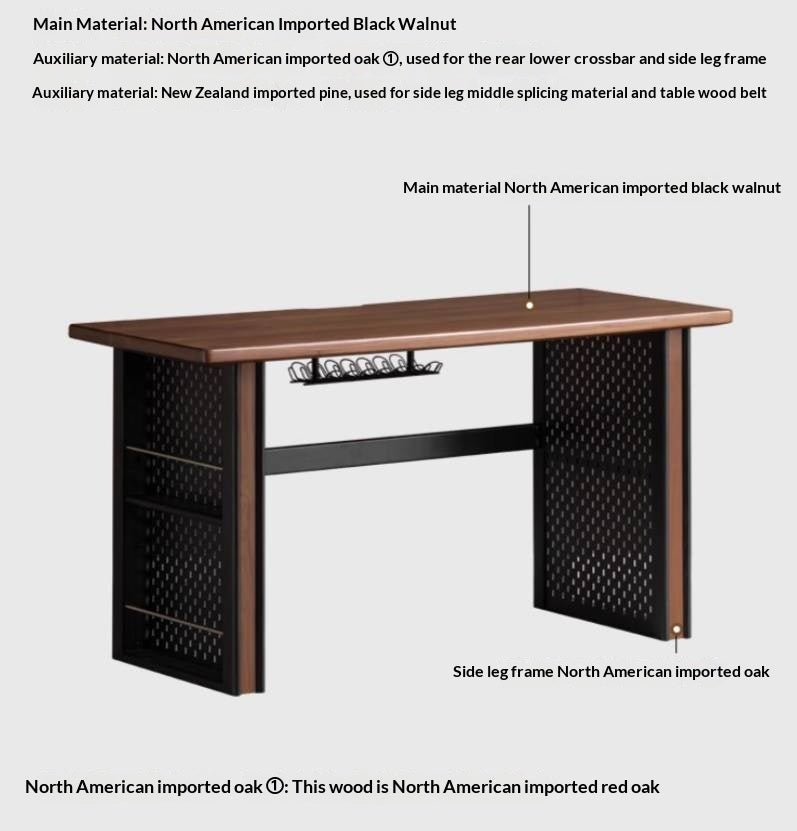 Black Walnut, Solid Longan Hardwood Solid Wood Italian Light Luxury Computer Desk