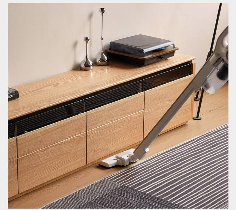 Oak Solid Wood TV Stand with Modern Minimalist Storage Design.