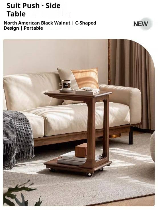 Black Walnut, Sandalwood Solid Wood Mobile Side Table