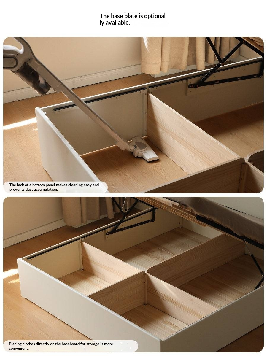 Rubberwood Solid Wood Bed — Modern Minimalist White Box Design