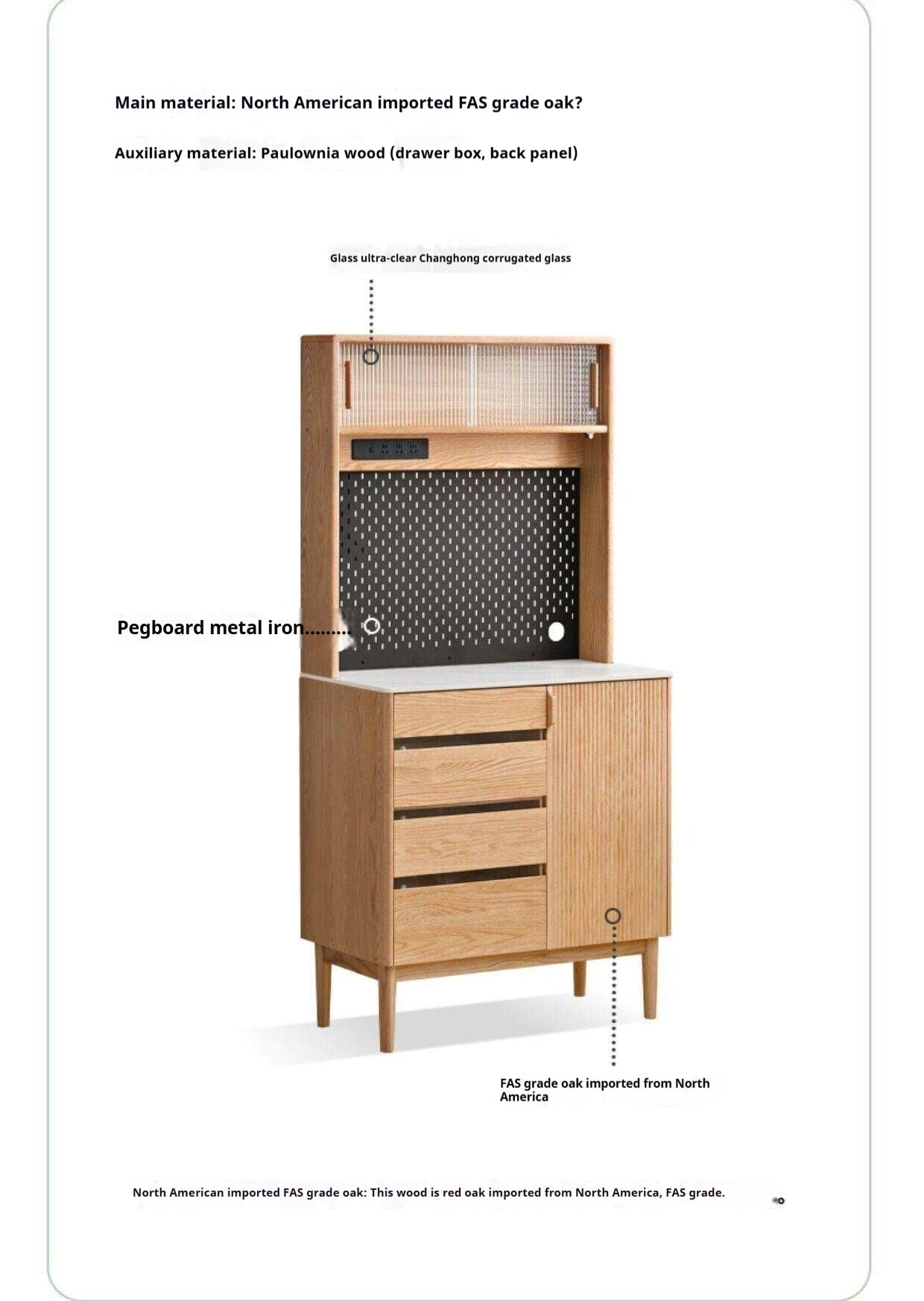 Oak Solid Wood Modern Rock Board Side High Buffet