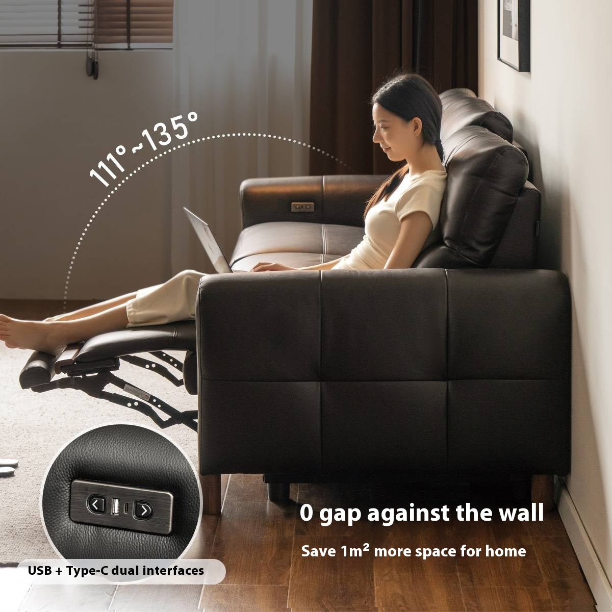 Top Grain Genuine Leather Zero Wall Power Reclining Sofa