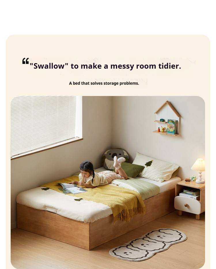 Oak Solid Wood Kids Storage Bed with End-Lift Opening
